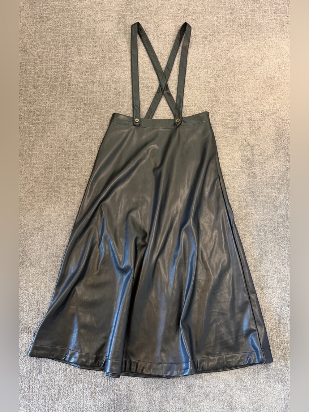 ✨ Anthropologie Faux Leather Pinafore Suspender Midi Skirt Black - Picture 4 of 11